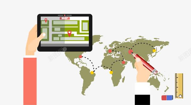 世界地图png免抠素材_新图网 https://ixintu.com 世界地图 办公 尺子 手势 橡皮 电脑