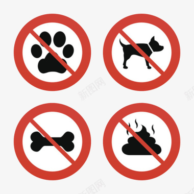 红色卡通动物警告牌禁止宠物入内图标图标