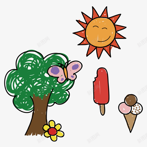 儿童插画树木和太阳矢量图ai免抠素材_新图网 https://ixintu.com 儿童 太阳 插画 树木 矢量图