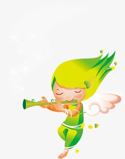 绿色清新吹笛子女孩素材