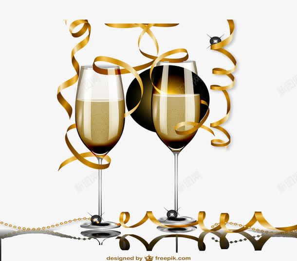 金色香槟与丝带png免抠素材_新图网 https://ixintu.com 金色丝带 金色香槟 香槟 香槟酒png素材 高脚杯