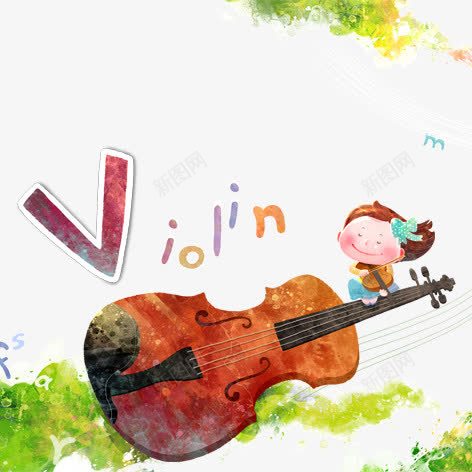 小提琴演奏png免抠素材_新图网 https://ixintu.com 乐器 儿童 字母装饰 小朋友音乐 彩色 手绘 英文 音乐