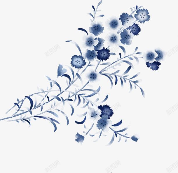 手绘蓝色花卉展板png免抠素材_新图网 https://ixintu.com 展板 素材 花卉 蓝色