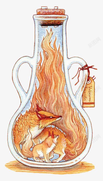 实验玻璃瓶中的火狐png免抠素材_新图网 https://ixintu.com 创意设计 卡通手绘 实验玻璃瓶 火狐