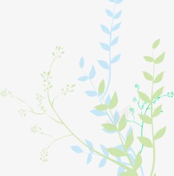 蓝绿色手绘树叶装饰素材