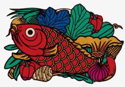 艺术手绘鱼蔬菜图案素材