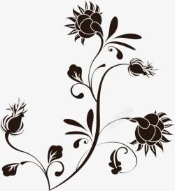 手绘黑色花朵装饰素材