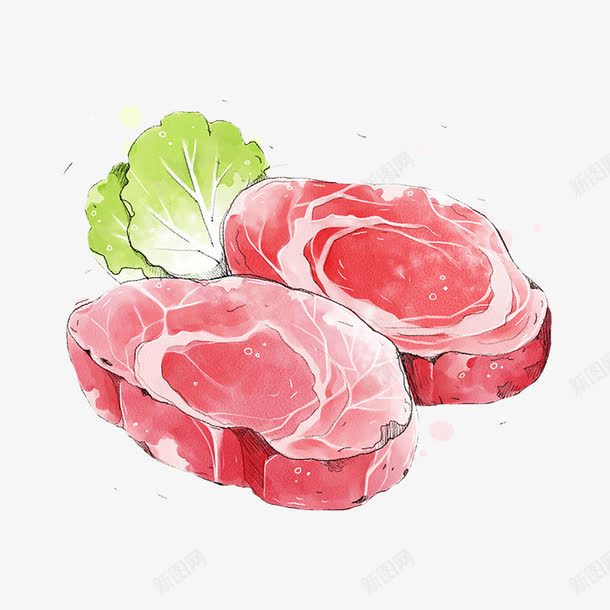 红色肉片食物图标png_新图网 https://ixintu.com 平面 红色 纹理 绿色 肉片 营养 蔬菜 食物图标