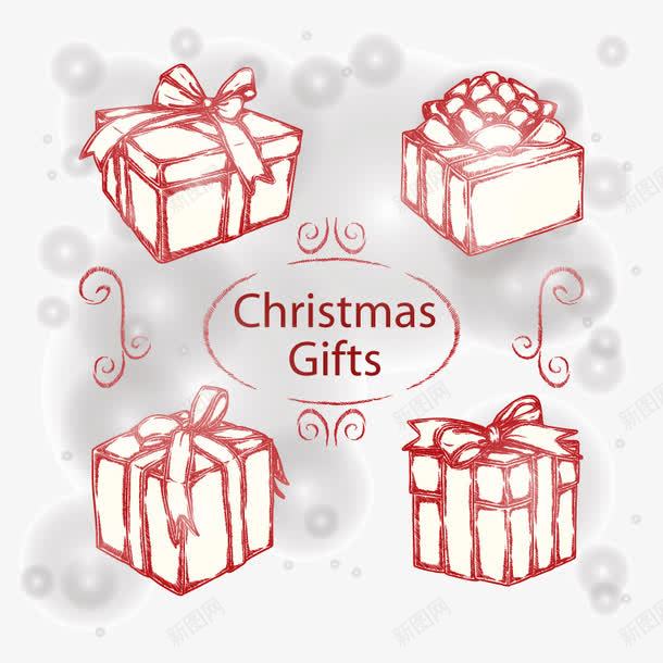 红色手绘圣诞礼盒png免抠素材_新图网 https://ixintu.com 圣诞礼盒 手绘 矢量素材 红色