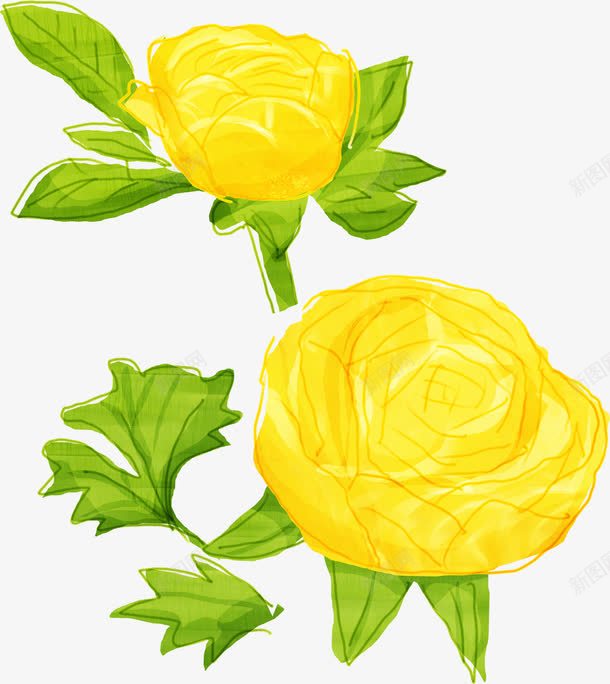 手绘黄色花朵植物树叶png免抠素材_新图网 https://ixintu.com 树叶 植物 花朵 黄色