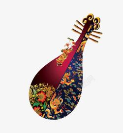 红色中国风琵琶装饰图案素材