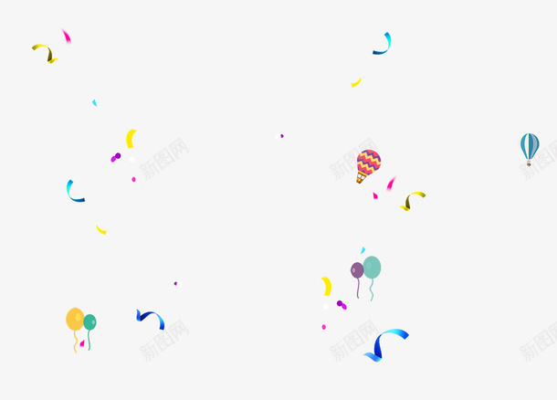 彩色丝带与气球psd免抠素材_新图网 https://ixintu.com 彩碎 彩色的丝带 手绘气球 节日装饰