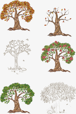 彩叶树木手绘彩绘树木形矢量图高清图片