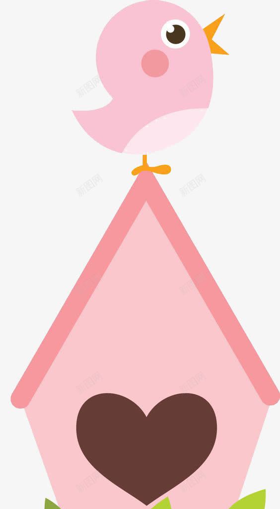 卡通手绘站在鸟屋上的粉色小鸟png免抠素材_新图网 https://ixintu.com 小鸟 手绘 粉色 鸟屋