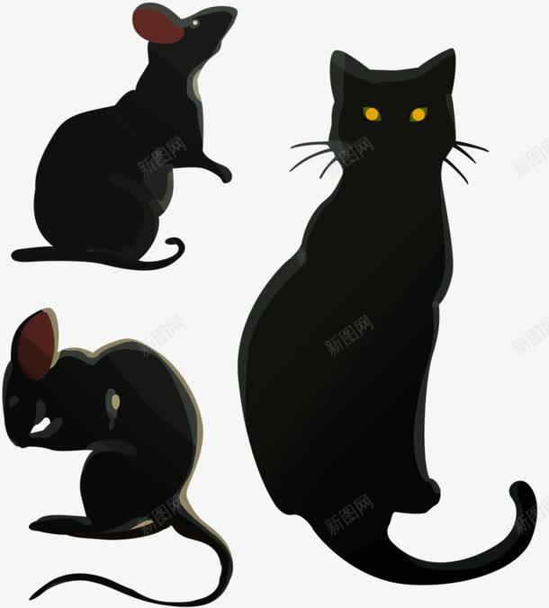 猫和黑老鼠png免抠素材_新图网 https://ixintu.com 动物 手绘 有趣 黑色