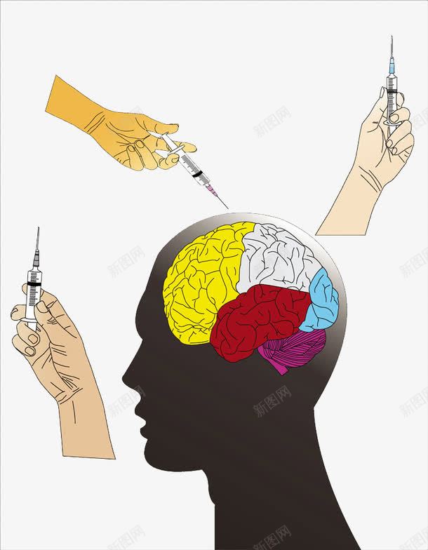 拿注射器的手脑袋png免抠素材_新图网 https://ixintu.com 医疗 手 注射器 脑袋