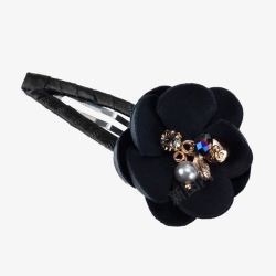 黑色花朵珍珠水钻发夹素材