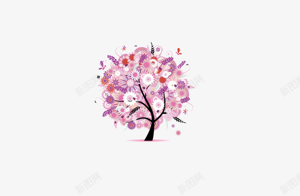 创意卡通树png免抠素材_新图网 https://ixintu.com 卡通树 手绘 环境 紫色 蝴蝶