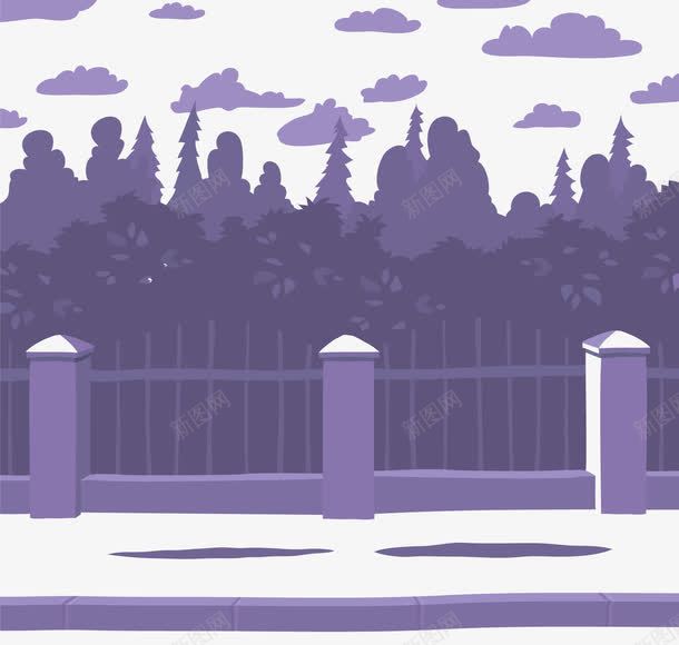 紫色背景png免抠素材_新图网 https://ixintu.com 云 栏杆 树林 矢量素材 紫色 背景素材