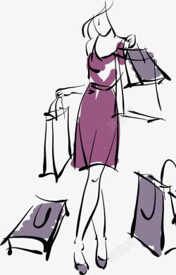 手绘紫色衣服美女素材