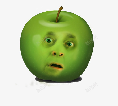 发呆的绿色苹果png免抠素材_新图网 https://ixintu.com 带有表情的苹果 绿苹果 苹果 装饰