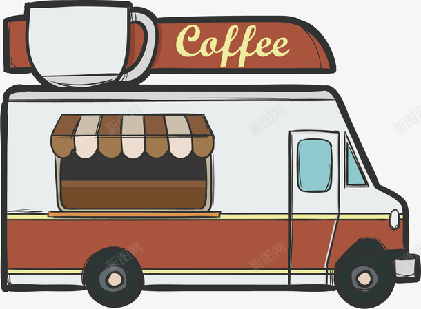 水彩咖啡车矢量图ai免抠素材_新图网 https://ixintu.com 创意 卡通 咖啡 手绘 方便 水彩 设计 矢量图