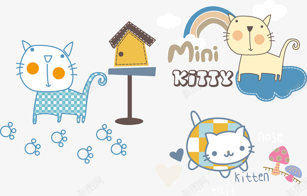 可爱的三只猫png免抠素材_新图网 https://ixintu.com 三只 动物 卡通 手绘 猫