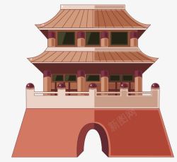 棕色中国风古楼装饰图案素材