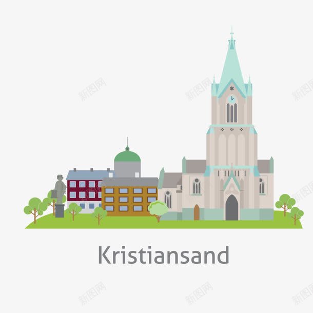 krstiansand挪威扁平城市建筑png免抠素材_新图网 https://ixintu.com 儿童 卡通 扁平 教育