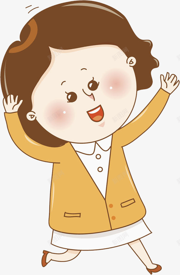 举手且微笑的小女孩png免抠素材_新图网 https://ixintu.com 举手 卡通 可爱 微笑 手绘 棕色 白色 黄色