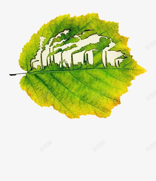 树叶上的画png免抠素材_新图网 https://ixintu.com 叶子 建筑 树叶 植物 硝烟 绿色