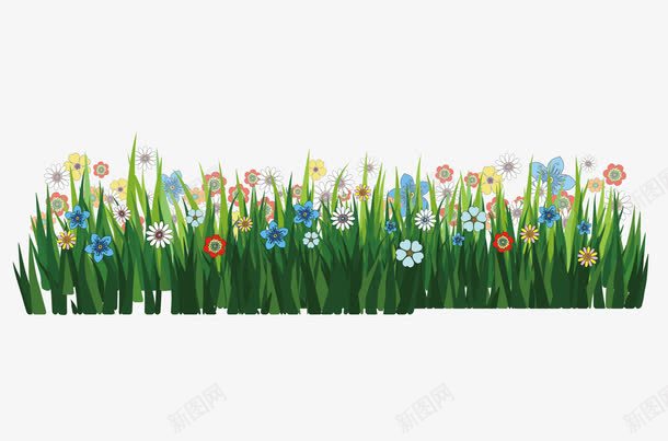 绿草和彩色花朵png免抠素材_新图网 https://ixintu.com 彩色 景观 绿色 绿草 花朵
