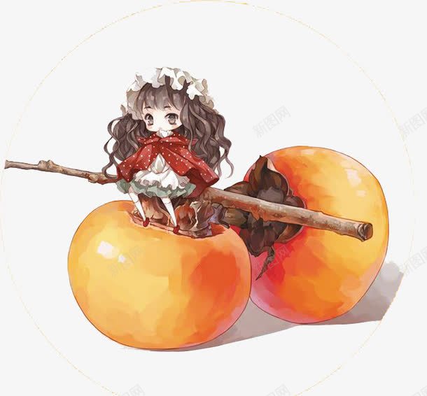 水彩水果png免抠素材_新图网 https://ixintu.com 卡通 手绘 柿子 水彩 水果 装饰 黄柿