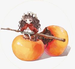 柿装饰设计矢量水彩水果高清图片