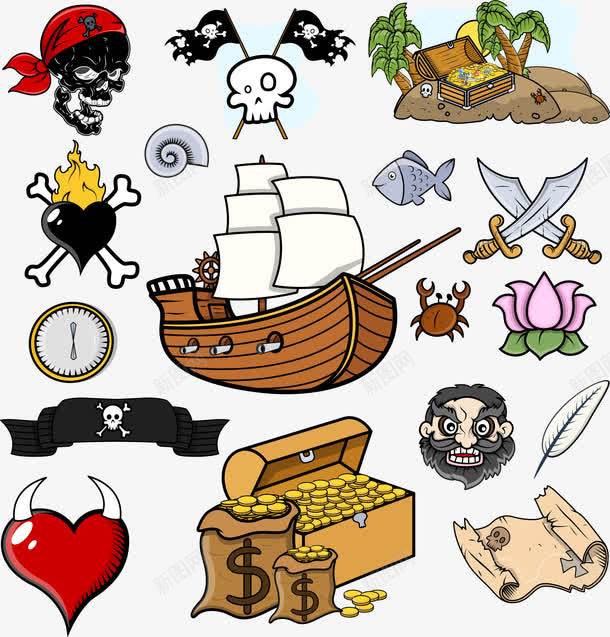中世纪海盗与宝藏png免抠素材_新图网 https://ixintu.com 出海 卡通 海盗 航行 远航