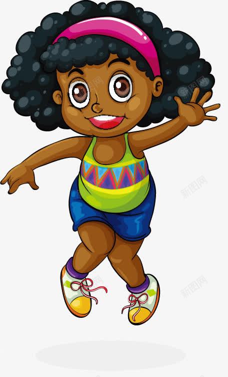 卡通女孩在跳舞png免抠素材_新图网 https://ixintu.com 卡通 卡通人物 女孩 跳舞 黑人 黑色头发