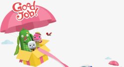划伞的小人卡通粉伞小人物高清图片