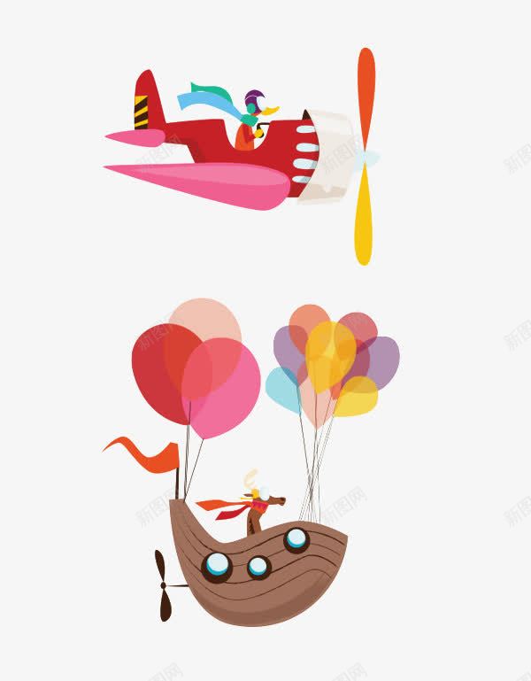 开飞机的小女孩气球png免抠素材_新图网 https://ixintu.com 卡通小女孩 气球 飞机