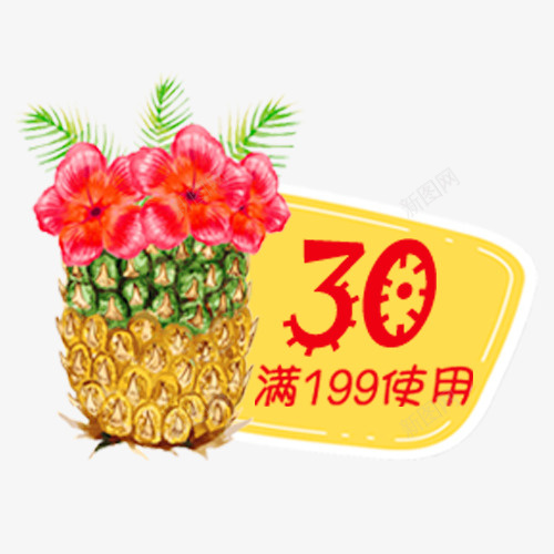 菠萝花朵满199减30优惠券png_新图网 https://ixintu.com 优惠券 促销 满199减30 电商派对 菠萝鲜花 购物