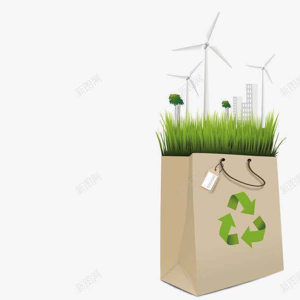 绿色低碳环境png免抠素材_新图网 https://ixintu.com 低碳 循环 环保 绿色 购物袋