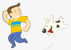 平面男人素材卡通手绘男孩和狗嬉戏追逐矢量图高清图片