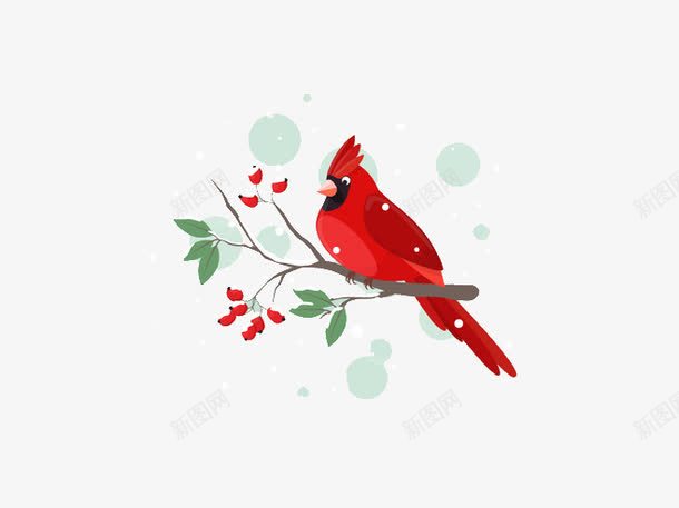 卡通小鸟png免抠素材_新图网 https://ixintu.com 动物 叶子 小鸟 树枝 植物 红色