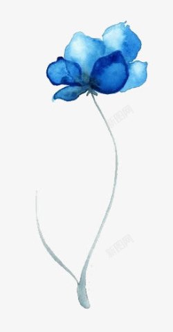 蓝色水墨装饰小花素材