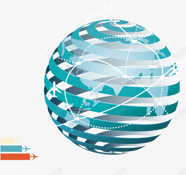 地球矢量图eps免抠素材_新图网 https://ixintu.com 免费矢量下载 地球 彩带 插画 飞机 矢量图