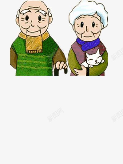 恩爱的老年人png免抠素材_新图网 https://ixintu.com 慈祥 抱着猫 老头 老奶奶 老婆婆卡通