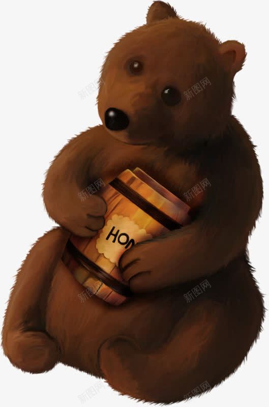 一只大熊png免抠素材_新图网 https://ixintu.com 可爱 手绘 木桶 棕色