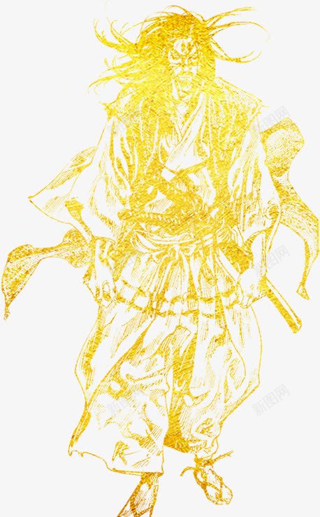 武士剪影png免抠素材_新图网 https://ixintu.com 习武 剑客 手绘 练武 金色