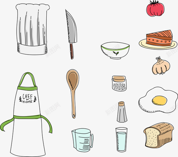 手绘卡通厨具和食物矢量图ai免抠素材_新图网 https://ixintu.com 卡通 厨具 手绘 食物 矢量图