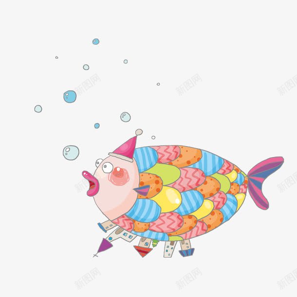 卡通鱼气泡png免抠素材_新图网 https://ixintu.com 动物 卡通鱼 卡通鱼气泡 气泡 水 鱼