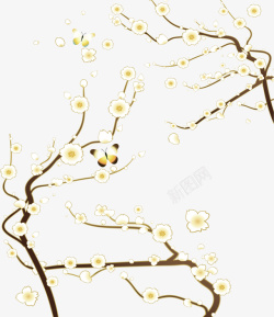 黄色红梅树枝矢量图素材
